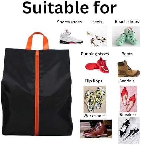 Pack of 2 TEAM FIDELIS Water Resistant, Durable Travel Shoe Bags, 100% Recycled Shoe Storage Organizer Shoe Pouch with Zipper, for Men and Women (Black)