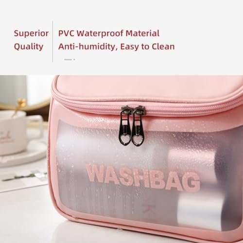 41UPK4uIWHL._AC_.jpg Travel Toiletry Bag for Women Girls, Large Capacity Durable & Leak Resistant Toiletry Storage Bag, Translucent Waterproof Makeup Cosmetic Organizer Bag for Travelling Accessories (Pink)