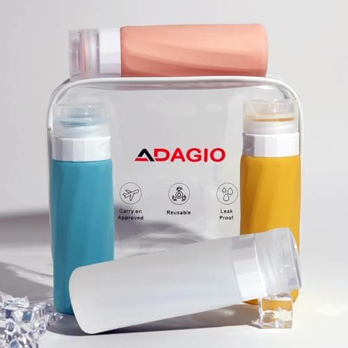 Travel Bottles for Toiletries, TSA Approved, Refillable Liquid Silicone Squeezable Bottle for Shampoo Conditioner Lotion, Clear Toiletry Bag, Leak Proof Containers 4PACK Pink
