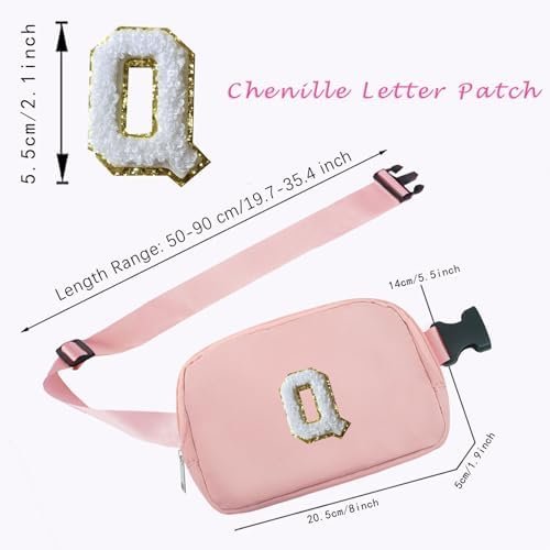 41jGR2KeAL._AC_.jpg Pink Belt Bag Small Waist Fanny Pack Crossbody Purse with Initial Chenille Letter Patch for Teenage Girls Personalized Easter Day Gift, Chest Hip Bum Cross Body Pouch Travel Accessories (Q)