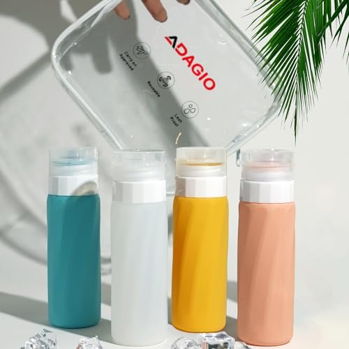 Travel Bottles for Toiletries, TSA Approved, Refillable Liquid Silicone Squeezable Bottle for Shampoo Conditioner Lotion, Clear Toiletry Bag, Leak Proof Containers 4PACK Pink