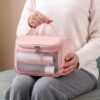 Travel Toiletry Bag for Women Girls, Large Capacity Durable & Leak Resistant Toiletry Storage Bag, Translucent Waterproof Makeup Cosmetic Organizer Bag for Travelling Accessories (Pink)