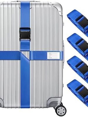 5106mIb6JOL._AC_.jpg Veki Luggage Straps for Suitcases, Adjustable Cross Strap Luggage Belt for Travel with Name ID Card, Luggage Accessories to Quickly Find The Suitcase (Blue 4Pcs)