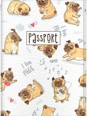 Passport Cover for Kids, Women and Men, Cute Travel Passport Holder (I Love Pugs)