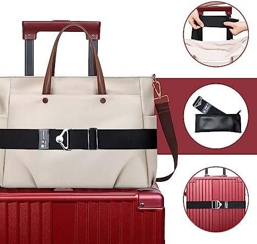 Travel Belt for Luggage Sencico - Travel Belt for Luggage Over Handle Adjustable Luggage Belt - Add a Bag Luggage Strap for Carry On Bag 2-in-1 Luggage Straps Black