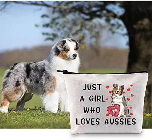 G2TUP Aussie Lover Gift Who Loves Aussies Makeup Bag Aussie Mom Cosmetics Bag Aussie Dog Owner Gift Australian Shepherd Zipper Travel Pouch (Loves Aussies White Bag)
