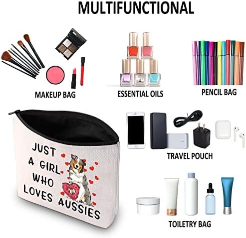 G2TUP Aussie Lover Gift Who Loves Aussies Makeup Bag Aussie Mom Cosmetics Bag Aussie Dog Owner Gift Australian Shepherd Zipper Travel Pouch (Loves Aussies White Bag)