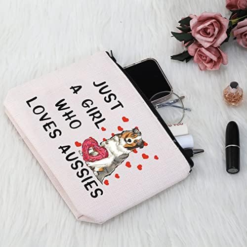 G2TUP Aussie Lover Gift Who Loves Aussies Makeup Bag Aussie Mom Cosmetics Bag Aussie Dog Owner Gift Australian Shepherd Zipper Travel Pouch (Loves Aussies White Bag)
