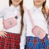 Pink Belt Bag Small Waist Fanny Pack Crossbody Purse with Initial Chenille Letter Patch for Teenage Girls Personalized Easter Day Gift, Chest Hip Bum Cross Body Pouch Travel Accessories (Q)