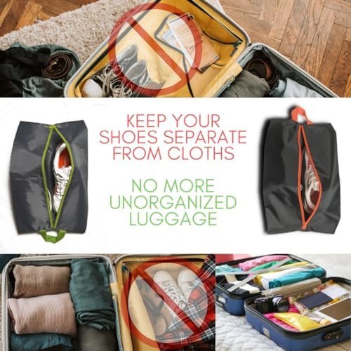 Pack of 2 TEAM FIDELIS Water Resistant, Durable Travel Shoe Bags, 100% Recycled Shoe Storage Organizer Shoe Pouch with Zipper, for Men and Women (Black)