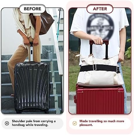 Travel Belt for Luggage Sencico - Travel Belt for Luggage Over Handle Adjustable Luggage Belt - Add a Bag Luggage Strap for Carry On Bag 2-in-1 Luggage Straps Black