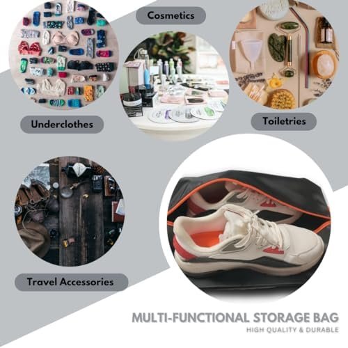 Pack of 2 TEAM FIDELIS Water Resistant, Durable Travel Shoe Bags, 100% Recycled Shoe Storage Organizer Shoe Pouch with Zipper, for Men and Women (Black)