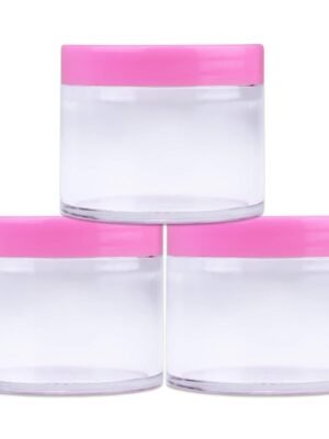 Beauticom 60 Grams/60 ML (2 Oz) Round Clear Leak Proof Plastic Container Jars with Pink Lids for Travel Storage Makeup Cosmetic Lotion Scrubs Creams Oils Salves Ointments (3 Jars)