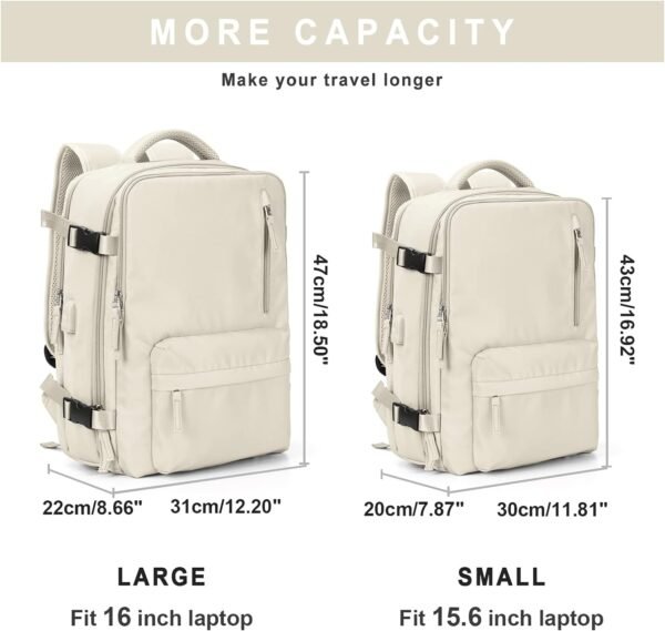 VECAVE Carry On Backpack for Women, Large Travel Backpack Flight Approved, Waterproof 17 Inch Laptop Backpack Work Business Backpacks Men Mochila De Viaje Beige
