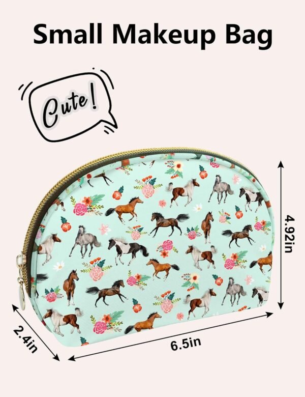 Green Horse Makeup Bag for Girls Half Moon Cosmetic Bag Travel Toiletry Bag Portable Small Makeup Pouch for Purse Makeup Brush Storage Bag Valentine's Day Gifts