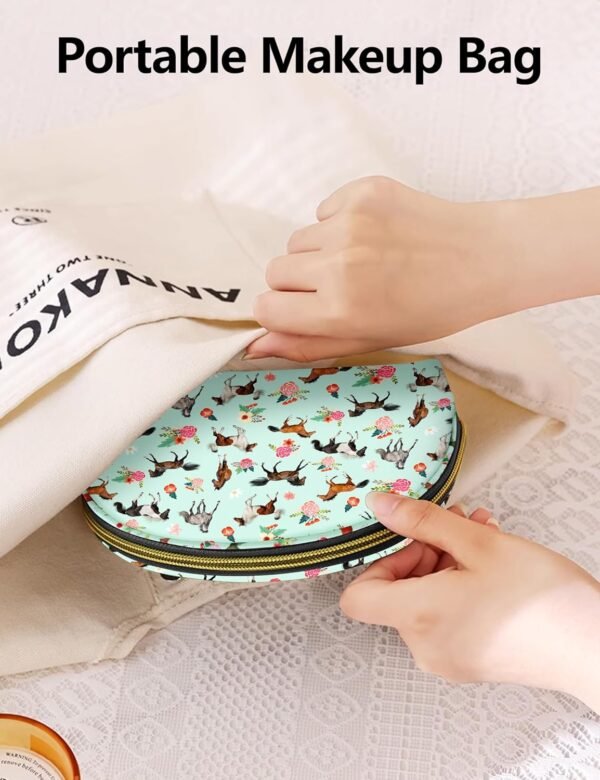 Green Horse Makeup Bag for Girls Half Moon Cosmetic Bag Travel Toiletry Bag Portable Small Makeup Pouch for Purse Makeup Brush Storage Bag Valentine's Day Gifts