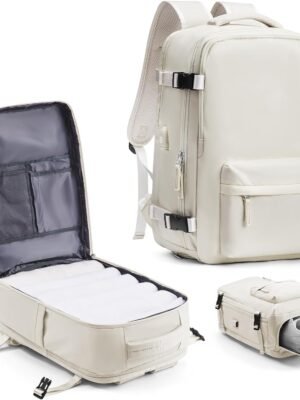 71feXwO0SdL._AC_SL1500_.jpg VECAVE Carry On Backpack for Women, Large Travel Backpack Flight Approved, Waterproof 17 Inch Laptop Backpack Work Business Backpacks Men Mochila De Viaje Beige