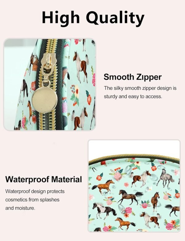 Green Horse Makeup Bag for Girls Half Moon Cosmetic Bag Travel Toiletry Bag Portable Small Makeup Pouch for Purse Makeup Brush Storage Bag Valentine's Day Gifts