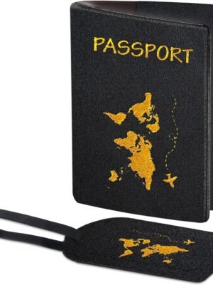 Passport Cover, Luggage Tags, Passport holder and Vaccine Card Holder Combo, PU Leather Waterproof Passport Wallet Passport Case, Passport Book, Travel Essentials, Black