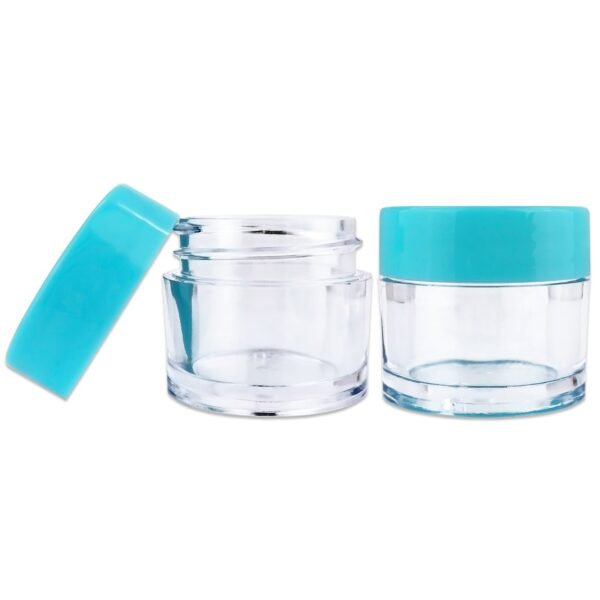 Beauticom 7 Gram / 7 ML (Quantity: 12 Pieces) Thick Wall Round Leak Proof Clear Acrylic Jars with Teal Lids for Beauty, Cream, Cosmetics, Salves, Scrubs