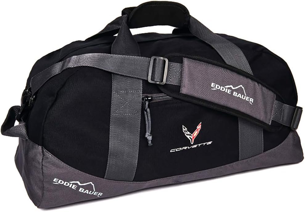 C8 Corvette Next Generation Duffel Bag – Eddie Bauer Duffle with Cross Flags Logo (Black)