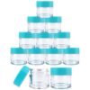 Beauticom 7 Gram / 7 ML (Quantity: 12 Pieces) Thick Wall Round Leak Proof Clear Acrylic Jars with Teal Lids for Beauty, Cream, Cosmetics, Salves, Scrubs