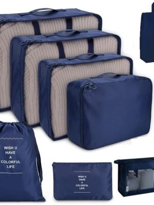 8 Set Packing Cubes for Suitcases, Travel Luggage Packing Organizer Set Clothing Underwear Bag, Suitcase Organizer Bags Shoes Cosmetics Toiletries Storage Bags for Man & Women (navy)