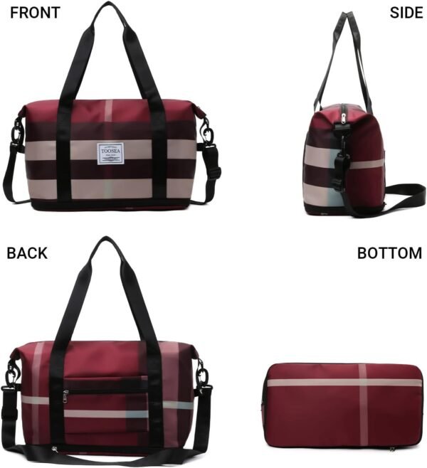 Large Capacity Weekend Expandable Duffle Bag with Luggage Sleeve, Wet Pockets, Adjustable Shoulder Strap, Overnight Tote Bag for Women, Waterproof Nylon Carry on Travel Bag for Airplanes