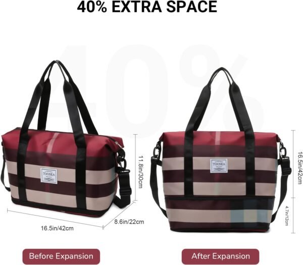 Large Capacity Weekend Expandable Duffle Bag with Luggage Sleeve, Wet Pockets, Adjustable Shoulder Strap, Overnight Tote Bag for Women, Waterproof Nylon Carry on Travel Bag for Airplanes