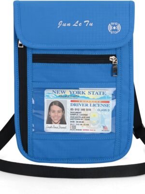 Wealth & Strength Passport Holder Neck Pouch With RFID Blocking-Travel Neck Wallet to Keep your Cash, Credit Cards and Documents Safe For Men & Women (blue)