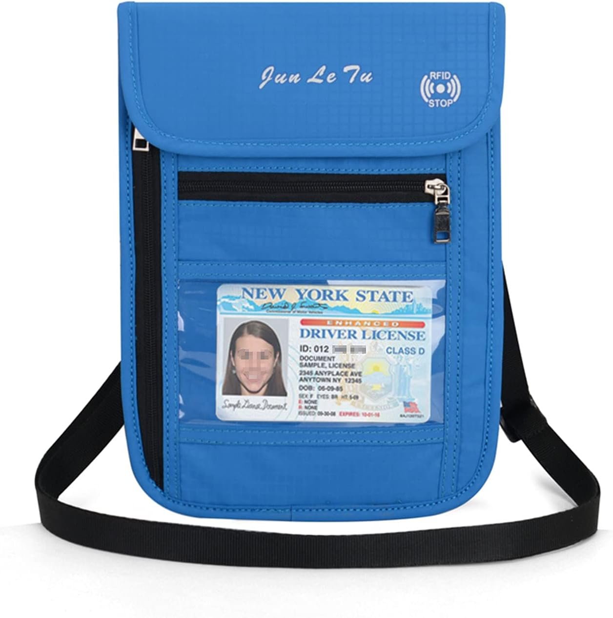 Wealth & Strength Passport Holder Neck Pouch With RFID Blocking-Travel Neck Wallet to Keep your Cash, Credit Cards and Documents Safe For Men & Women (blue)