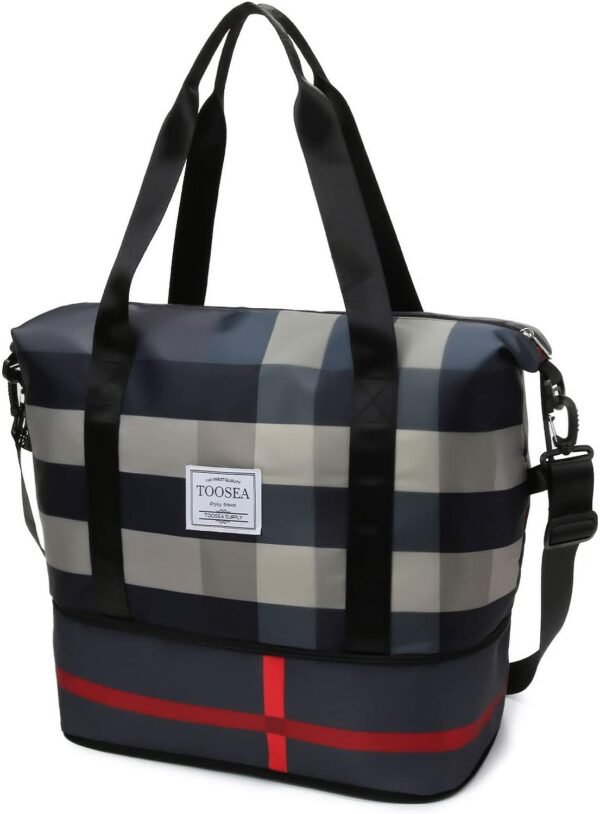 Large Capacity Weekend Expandable Duffle Bag with Luggage Sleeve, Wet Pockets, Adjustable Shoulder Strap, Overnight Tote Bag for Women, Waterproof Nylon Carry on Travel Bag for Airplanes