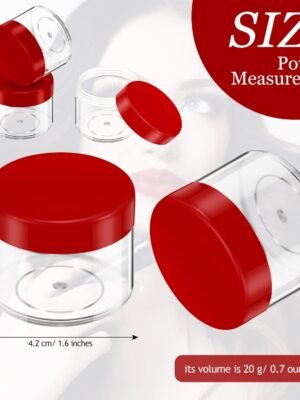 20 Pieces Round Pot Jars Plastic Cosmetic Containers Set with Lid for Liquid Creams Sample, 20 ml/ 0.7 oz (Red Lid)