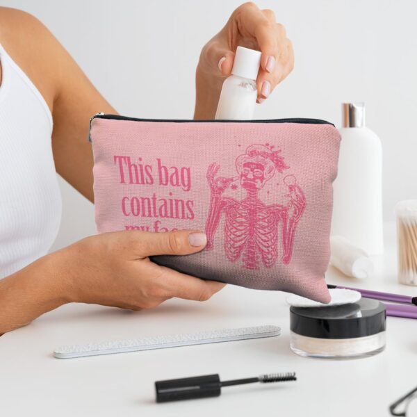 spooky Funny gifts for women,goth gifts,gothic gifts, This Bag Contains My Face,Goth Gifts for women,halloween gifts for women,spooky gifts,goth bag,pink makeup bag(pink)
