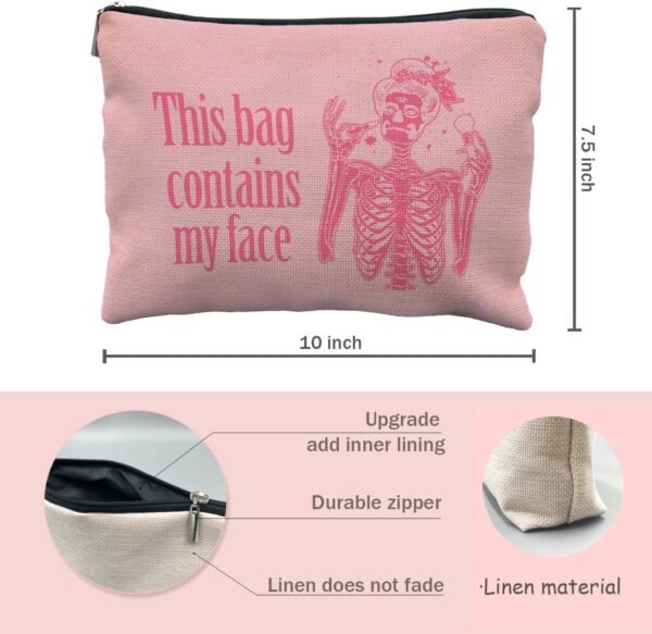 spooky Funny gifts for women,goth gifts,gothic gifts, This Bag Contains My Face,Goth Gifts for women,halloween gifts for women,spooky gifts,goth bag,pink makeup bag(pink)