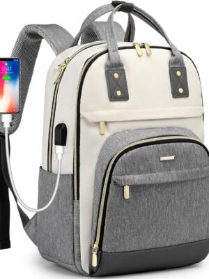 Backpack for Women 15.6 Inch Laptop Backpack Work Business Travel Backpacks with USB Charger Waterproof College Teacher Computer Bookbag Professional Anti-theft Casual Bags for Adult Nurse Grey