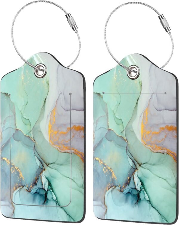 EOBKLAX 2 Pack Luggage Tag for Suitcase,Colorful Abstract Marble PU Leather Suitcase Tags Identifiers with Privacy Name Address Labels and Durable Steel Loop for Women Men Travel