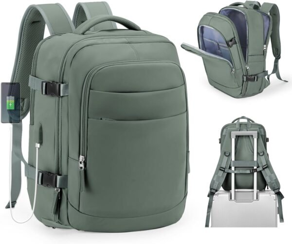 Laptop Backpack, Anti Theft Travel Backpack with Shoe Compartment&USB Port, Flight Approved Carry On Backpack for Work Business, College Backpack Computer Bag Fits 14 Inch Laptop and Notebook,Green