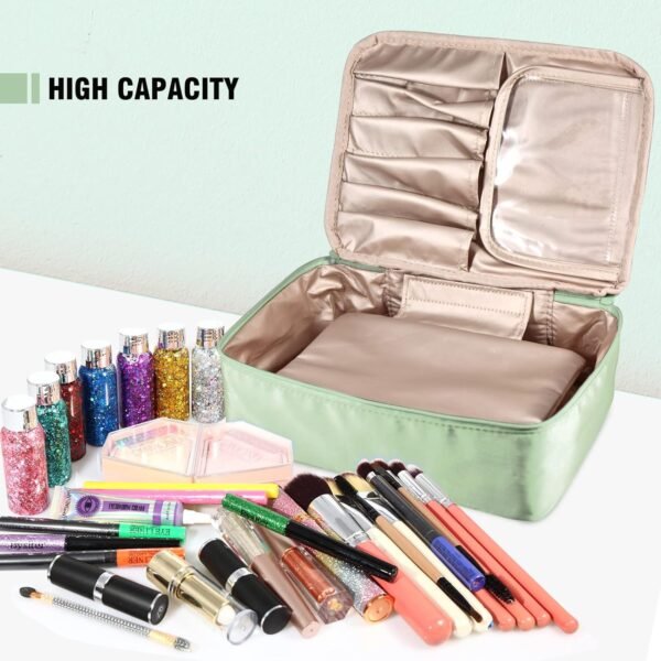Bysiter Makeup Bag Travel Cosmetic Bag for Women Portable Cute Toiletry Bag Makeup Brush Bags Organizer Cosmetics Pouch Travel Makeup Bag for Girls (Green)