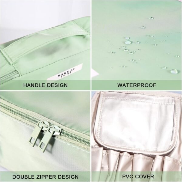 Bysiter Makeup Bag Travel Cosmetic Bag for Women Portable Cute Toiletry Bag Makeup Brush Bags Organizer Cosmetics Pouch Travel Makeup Bag for Girls (Green)