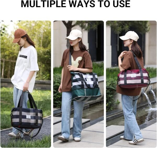 Large Capacity Weekend Expandable Duffle Bag with Luggage Sleeve, Wet Pockets, Adjustable Shoulder Strap, Overnight Tote Bag for Women, Waterproof Nylon Carry on Travel Bag for Airplanes