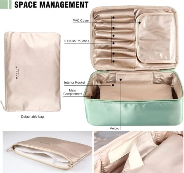 Bysiter Makeup Bag Travel Cosmetic Bag for Women Portable Cute Toiletry Bag Makeup Brush Bags Organizer Cosmetics Pouch Travel Makeup Bag for Girls (Green)