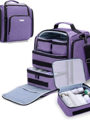 BAFASO Large Travel Toiletry Bag with 4 Removable Pouches, Multifunctional Makeup Bag Hair Bag for Toiletry and Makeup Supplies, Purple