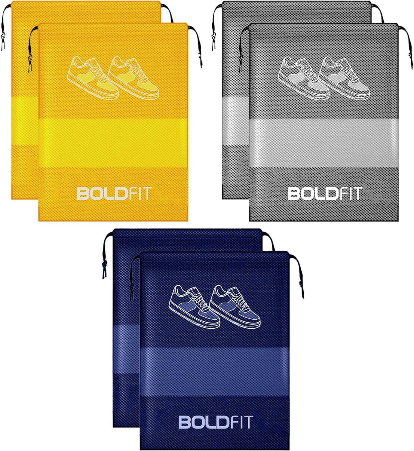 Boldfit Shoe Bags for Travel Essentials, Portable Dust-Proof Shoe Storage Covers for Packing, Travel Organizer for Women & Men, Shoe Bags with Rope, Pack of 6