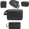 ROYALFAIR Travel Toiletry Bag, Leather Cosmetic Bag for Women and Men, Water-resistant Bathroom Bag, Large Capacity Hygiene Bag (Black)