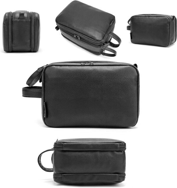 ROYALFAIR Travel Toiletry Bag, Leather Cosmetic Bag for Women and Men, Water-resistant Bathroom Bag, Large Capacity Hygiene Bag (Black)