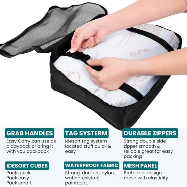 JPG_Store Packing Cubes - 8 Set Suitcase Organizers - Nylon Travel Packing Cubes for Carry On Includes Shoe Bag and Makeup Pouch (Black)