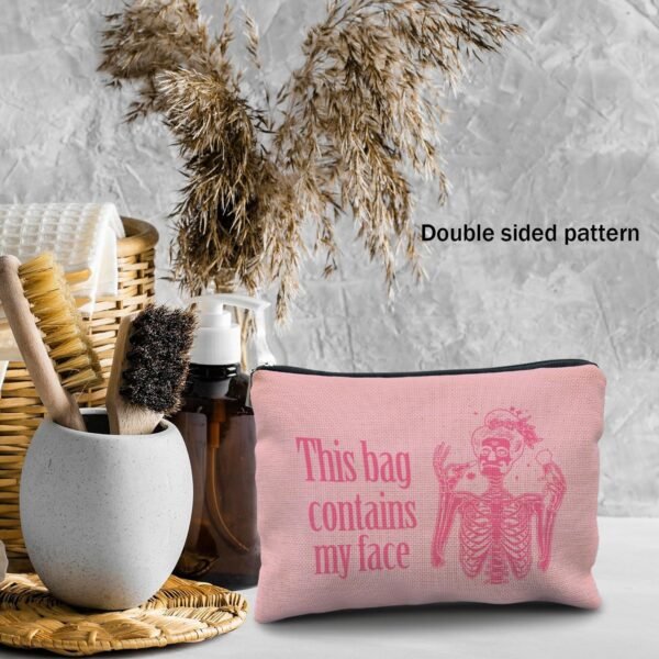 spooky Funny gifts for women,goth gifts,gothic gifts, This Bag Contains My Face,Goth Gifts for women,halloween gifts for women,spooky gifts,goth bag,pink makeup bag(pink)