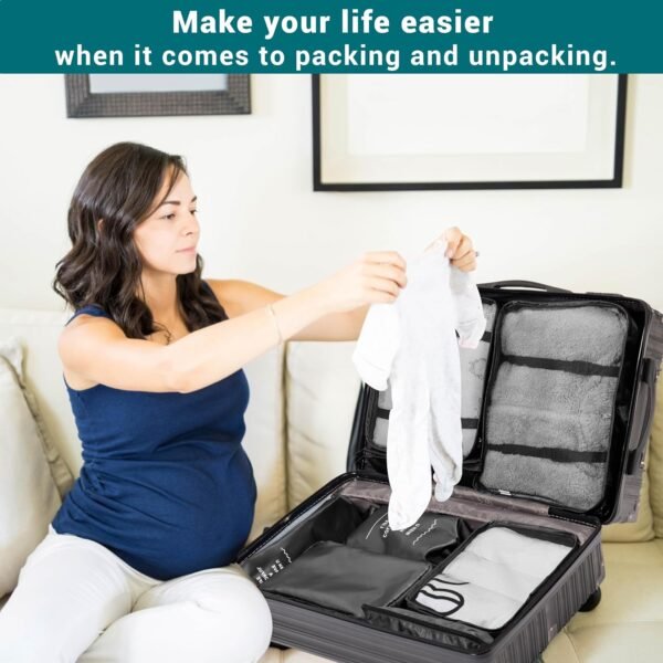 JPG_Store Packing Cubes - 8 Set Suitcase Organizers - Nylon Travel Packing Cubes for Carry On Includes Shoe Bag and Makeup Pouch (Black)