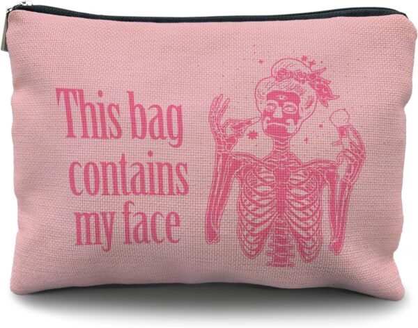 spooky Funny gifts for women,goth gifts,gothic gifts, This Bag Contains My Face,Goth Gifts for women,halloween gifts for women,spooky gifts,goth bag,pink makeup bag(pink)